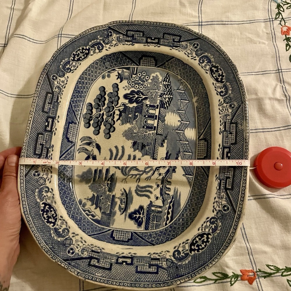 Antique S.W. Blue & White Ironstone Blue Willow Oval Platter 1860's-1890's - Picture 10 of 11